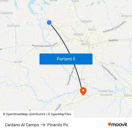Cardano Al Campo to Pinarolo Po map