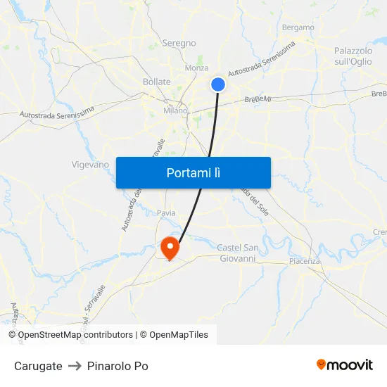 Carugate to Pinarolo Po map