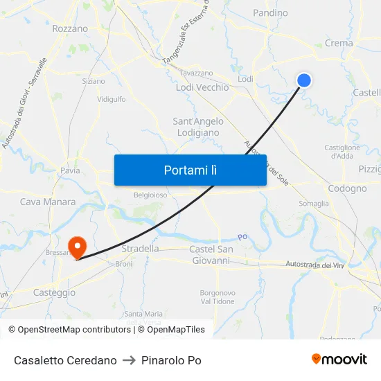 Casaletto Ceredano to Pinarolo Po map
