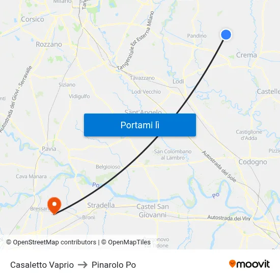 Casaletto Vaprio to Pinarolo Po map