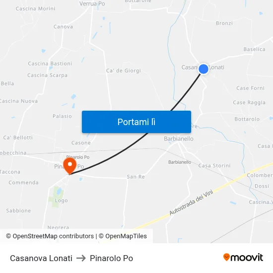 Casanova Lonati to Pinarolo Po map