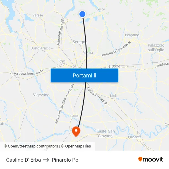 Caslino D' Erba to Pinarolo Po map