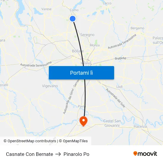 Casnate Con Bernate to Pinarolo Po map