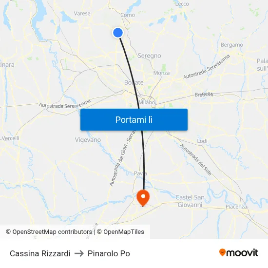 Cassina Rizzardi to Pinarolo Po map