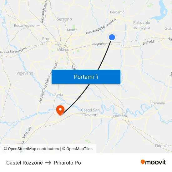 Castel Rozzone to Pinarolo Po map