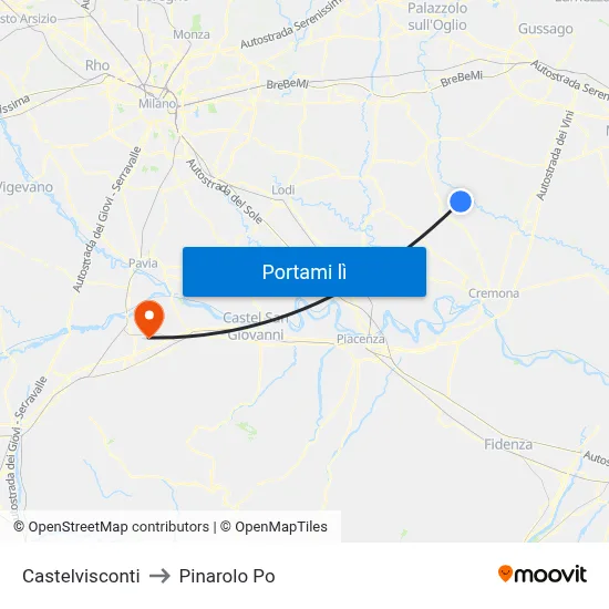 Castelvisconti to Pinarolo Po map
