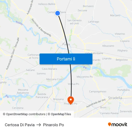 Certosa Di Pavia to Pinarolo Po map