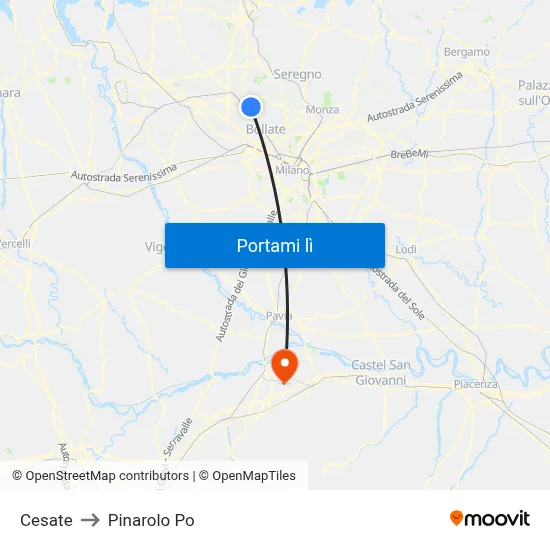 Cesate to Pinarolo Po map