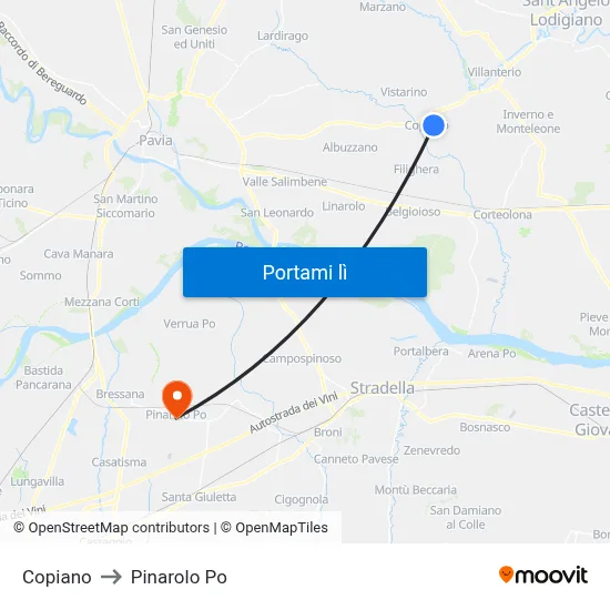 Copiano to Pinarolo Po map