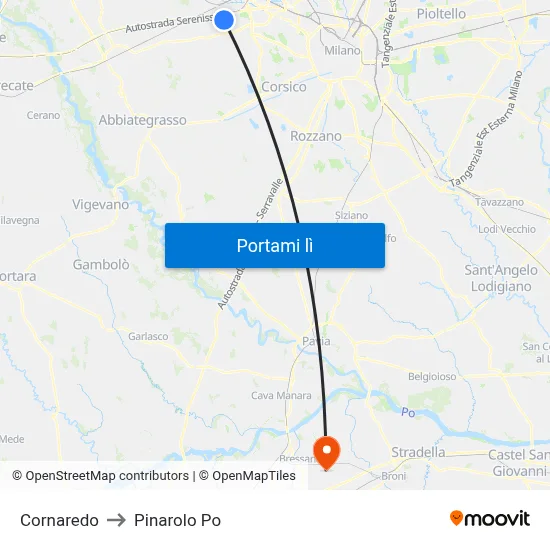 Cornaredo to Pinarolo Po map