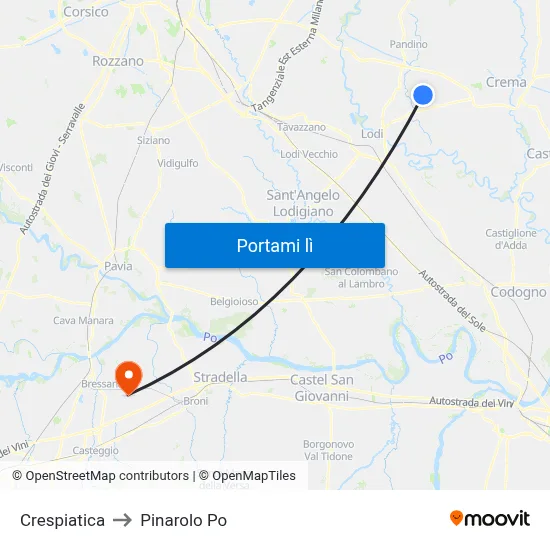 Crespiatica to Pinarolo Po map