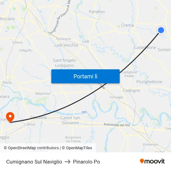 Cumignano Sul Naviglio to Pinarolo Po map