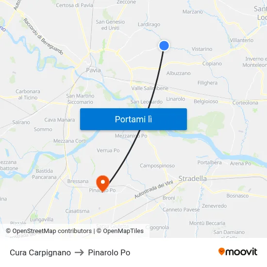 Cura Carpignano to Pinarolo Po map