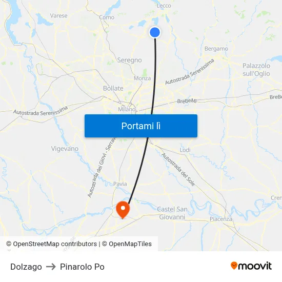 Dolzago to Pinarolo Po map