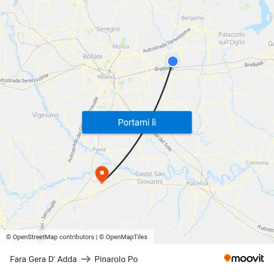 Fara Gera D' Adda to Pinarolo Po map