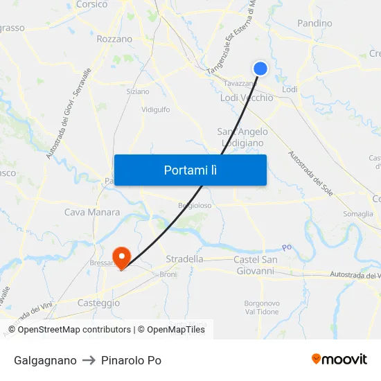 Galgagnano to Pinarolo Po map