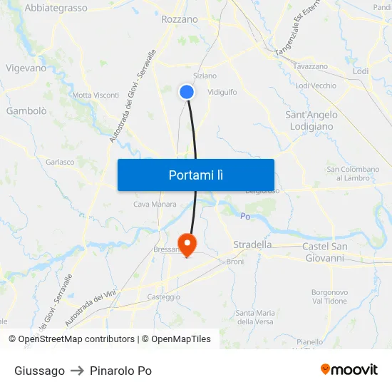 Giussago to Pinarolo Po map