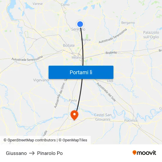 Giussano to Pinarolo Po map