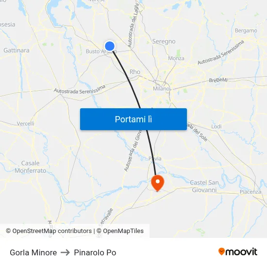 Gorla Minore to Pinarolo Po map