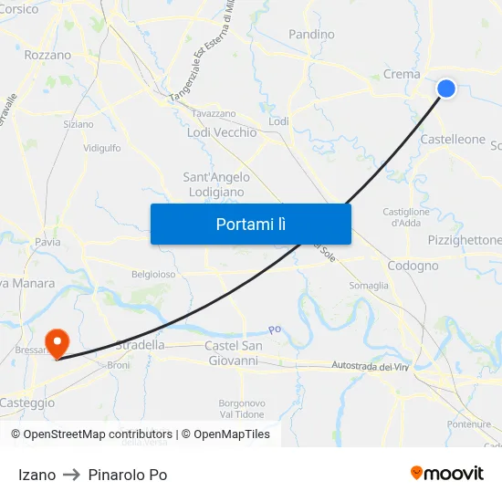 Izano to Pinarolo Po map