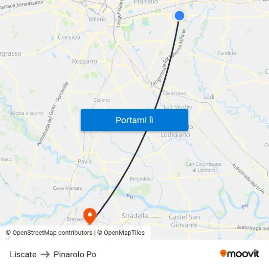 Liscate to Pinarolo Po map