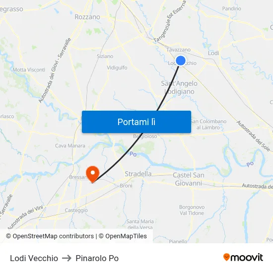 Lodi Vecchio to Pinarolo Po map