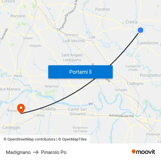 Madignano to Pinarolo Po map