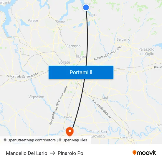Mandello Del Lario to Pinarolo Po map
