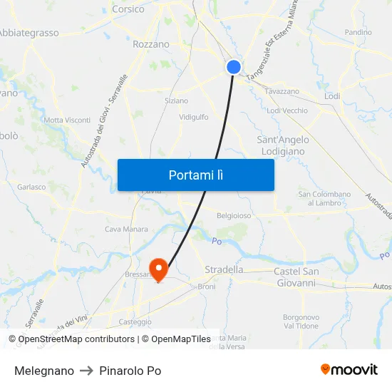 Melegnano to Pinarolo Po map