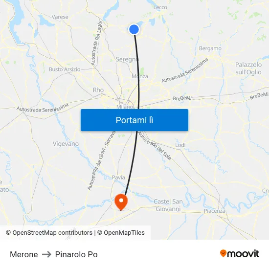 Merone to Pinarolo Po map