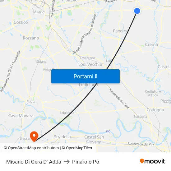 Misano Di Gera D' Adda to Pinarolo Po map