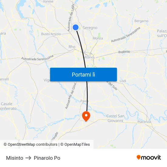 Misinto to Pinarolo Po map
