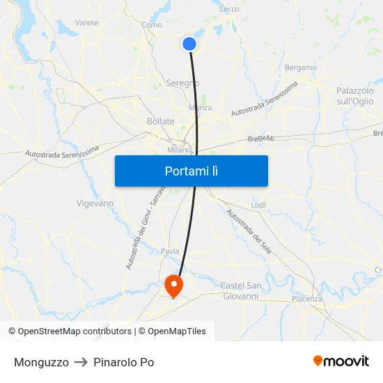 Monguzzo to Pinarolo Po map