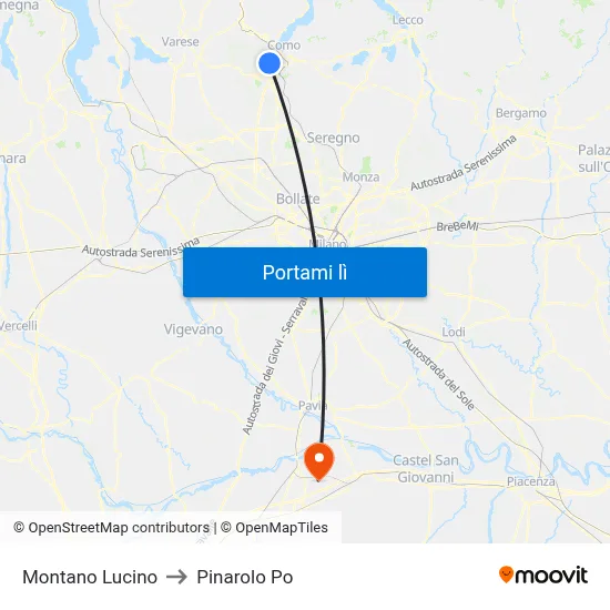 Montano Lucino to Pinarolo Po map