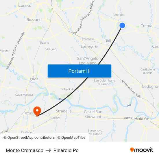 Monte Cremasco to Pinarolo Po map