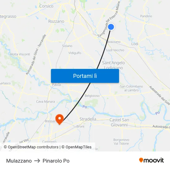 Mulazzano to Pinarolo Po map