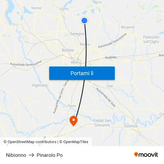 Nibionno to Pinarolo Po map