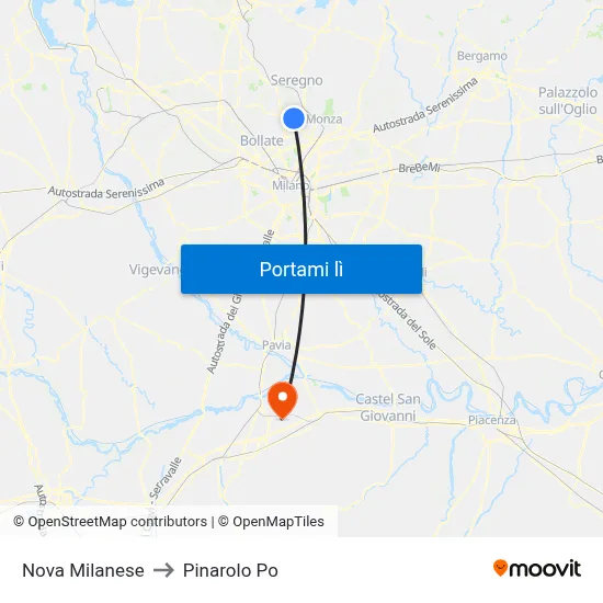 Nova Milanese to Pinarolo Po map