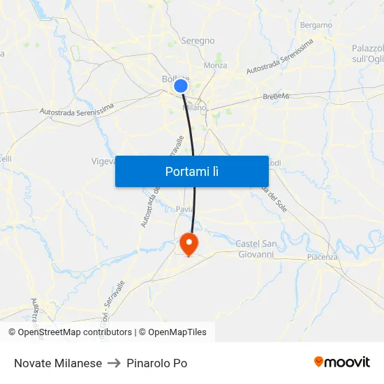 Novate Milanese to Pinarolo Po map