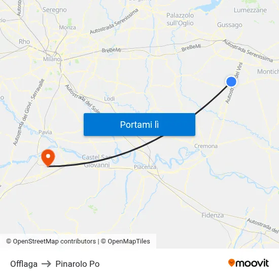 Offlaga to Pinarolo Po map