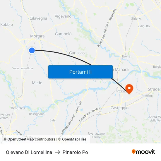 Olevano Di Lomellina to Pinarolo Po map