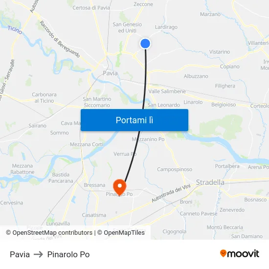 Pavia to Pinarolo Po map