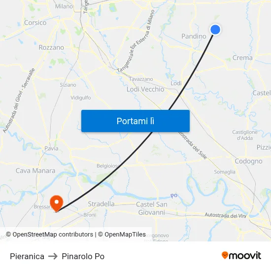 Pieranica to Pinarolo Po map