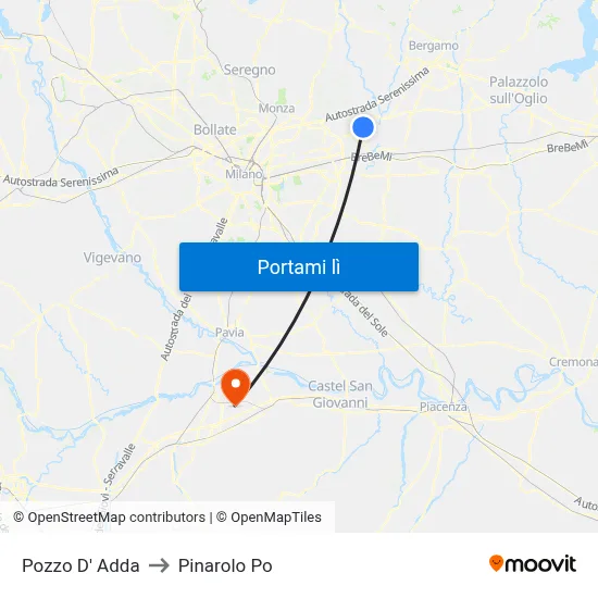 Pozzo D' Adda to Pinarolo Po map