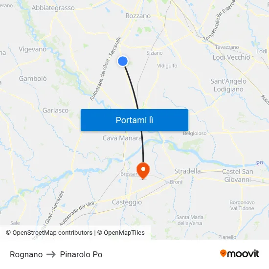 Rognano to Pinarolo Po map