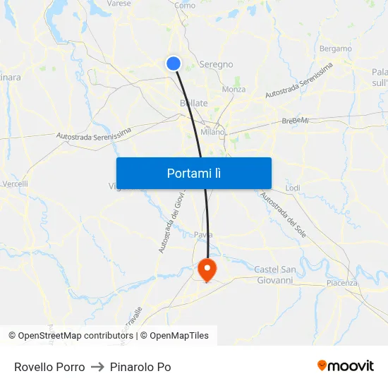 Rovello Porro to Pinarolo Po map