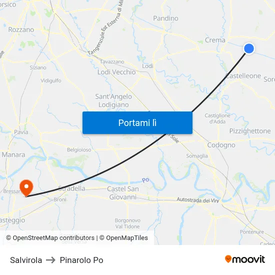 Salvirola to Pinarolo Po map