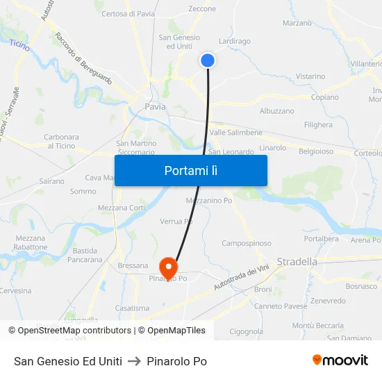 San Genesio Ed Uniti to Pinarolo Po map