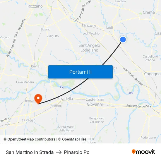 San Martino In Strada to Pinarolo Po map