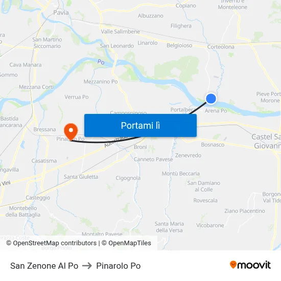 San Zenone Al Po to Pinarolo Po map